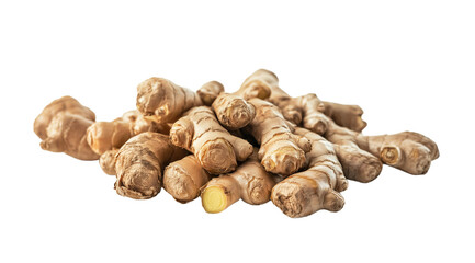 Ginger roots on a heap close up, created with Generative AI technology, PNG