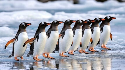 Obraz premium Penguins Waddling Across the Icy Landscape