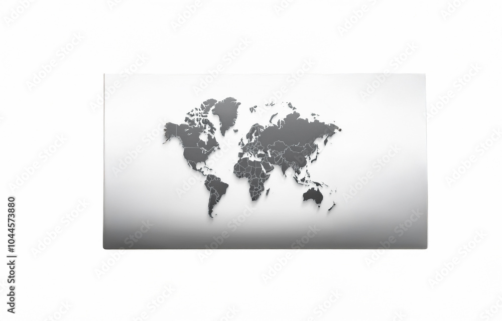 Poster a minimalist, grayscale world map is centered on a plain white background.