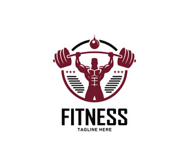 Fitness and gym body building logo design. Silhouette of bodybuilder. Fitness center gym logo vector