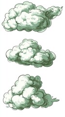Fototapeta premium Three stylized clouds in varying shapes and sizes, suitable for graphic design use.