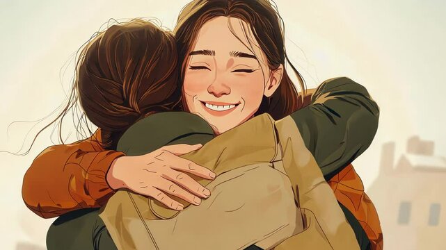 A joyful embrace between two friends