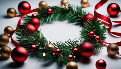 Festive Christmas background with red and gold baubles