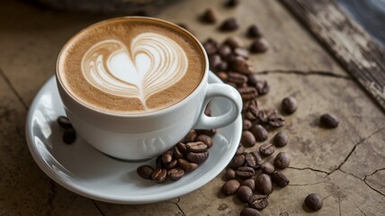 Obraz premium Creamy Coffee with smoke on a dark wood background