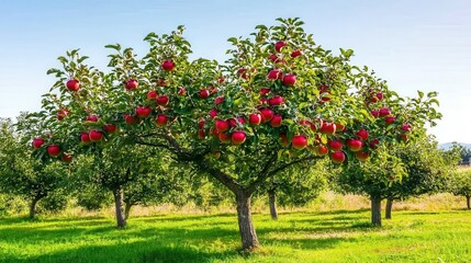 Naklejka premium Ripe Apple Trees in a Lush Orchard Landscape