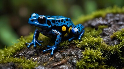 Fototapeta premium Poison Dart Frog, A Vibrant Poison Dart Frog Perched on a Branch, Capturing the Essence of Nature's Beauty and Toxicity