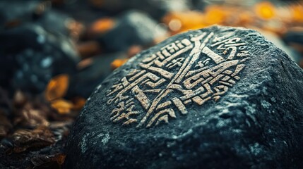 Close-up of an Ancient Carved Stone with Intricate Design