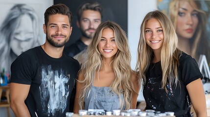 A talented artist presenting their work at a gallery, drawing attention from art critics and visitors alike, showcasing their unique style and creativity. The scene reflects an air of artistic 