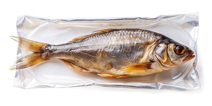 Silhouette dried fish in plastic packaging ready to be sold