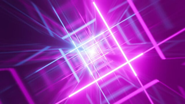 Endless Tunnel with Glowing Neon Lines in Cyberpunk Design, Cosmic Creative, Arcade VideoGame Style, Technological Background, 4K Animation, Looping Stock Video, 3D Rendering