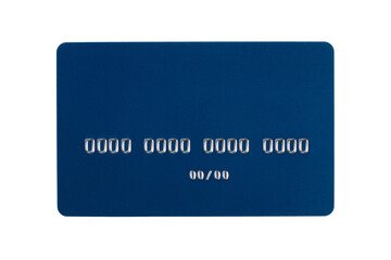 The payment card is isolated on a white background. A simple blue bank card.