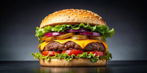 mouthwatering burger in studio setting
