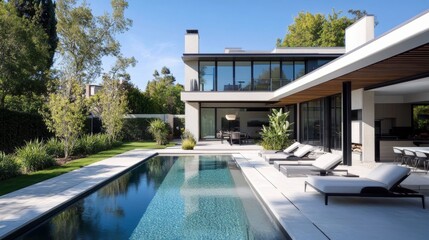 Obraz premium Minimalist home designs with clean lines, neutral colors and open spaces reflect modern architectural trends.