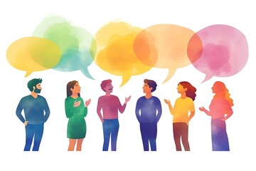 people talking with speech bubbles, communicating and interacting vector illustration clipart