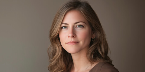 Fototapeta premium Elegant Portrait of a Confident Woman with Natural Beauty and Soft Lighting