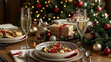 christmas, luxury, wine, table, celebration, dinner, dining, decoration, crystal, plate, food, elegance, drink, glasses, photography, restaurant