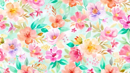 Seamless watercolor floral pattern, background of simple abstract flowers, illustration for textile, wallpapers or wrapping paper. Seamless pattern featuring watercolor floral designs