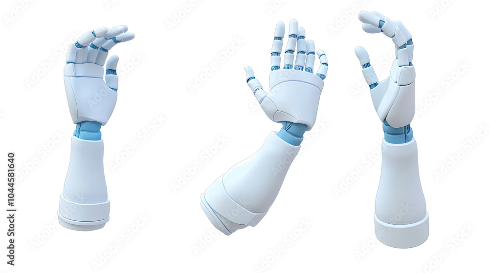 Poster robot hands shown dynamically on a clear backdrop generative ai