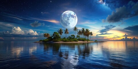 Mysterious evening on the island under the full moon, Wide-Angle