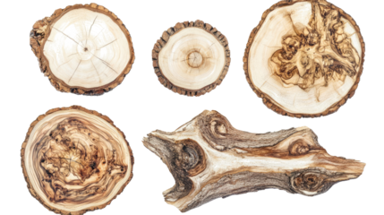 Collection of Round Wooden Tree Slices on a Transparent Background Generative AI