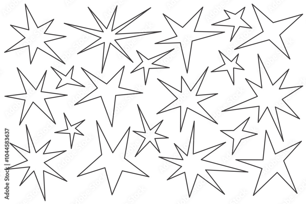 Poster y2k star shapes. vector outline icons of abstract sparks and shiny irregular flash burst. blings and