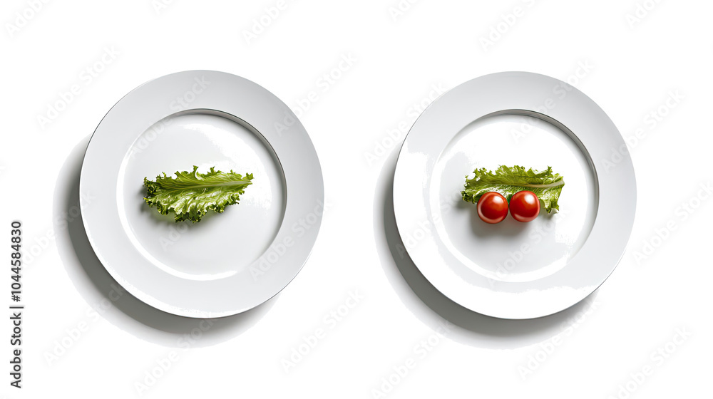 Aufkleber set of two salad plates with fresh lettuce and tomatoes isolated generative ai