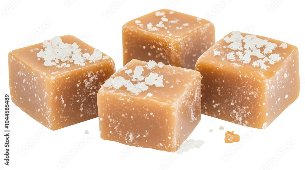 Poster delicious salted caramel cubes arranged on a transparent background generative ai
