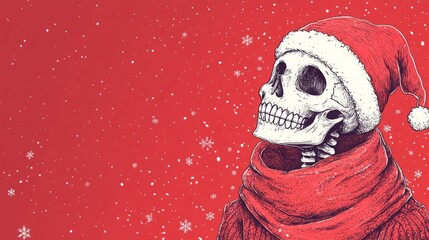 Fototapeta premium Druk Skeletons having Christmas party at home. Xmas cartoon funny design concept. Holiday banner with place for text.