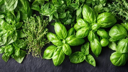Fototapeta premium Fresh Herbs on Dark Background for Culinary Use