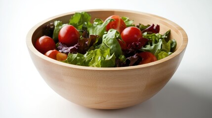 Fresh Salad in Wooden Bowl with Cherry Tomatoes