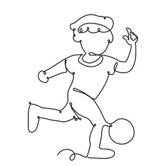 Boy Playing Soccer Football Continuous One Line. Sport Football in Line Art. Isolated white Background