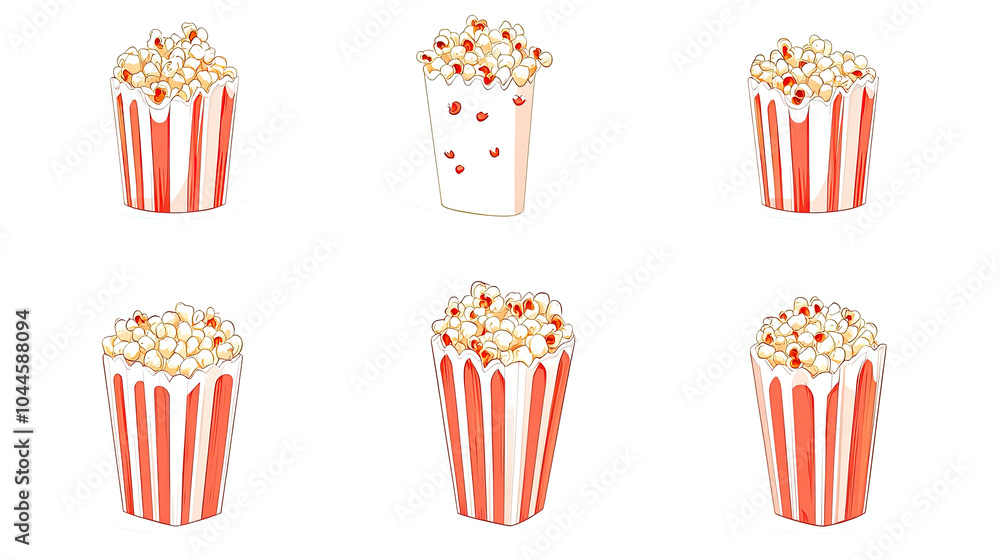 Poster vibrant collection of popcorn buckets showcased from various angles generative ai