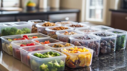Organized meal prep  healthy foods in tupperware for efficient batch cooking this week