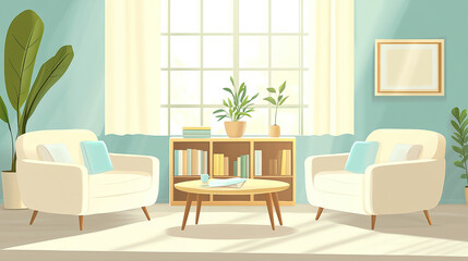 Illustration style modern building living room