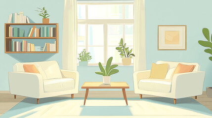 Illustration style modern building living room