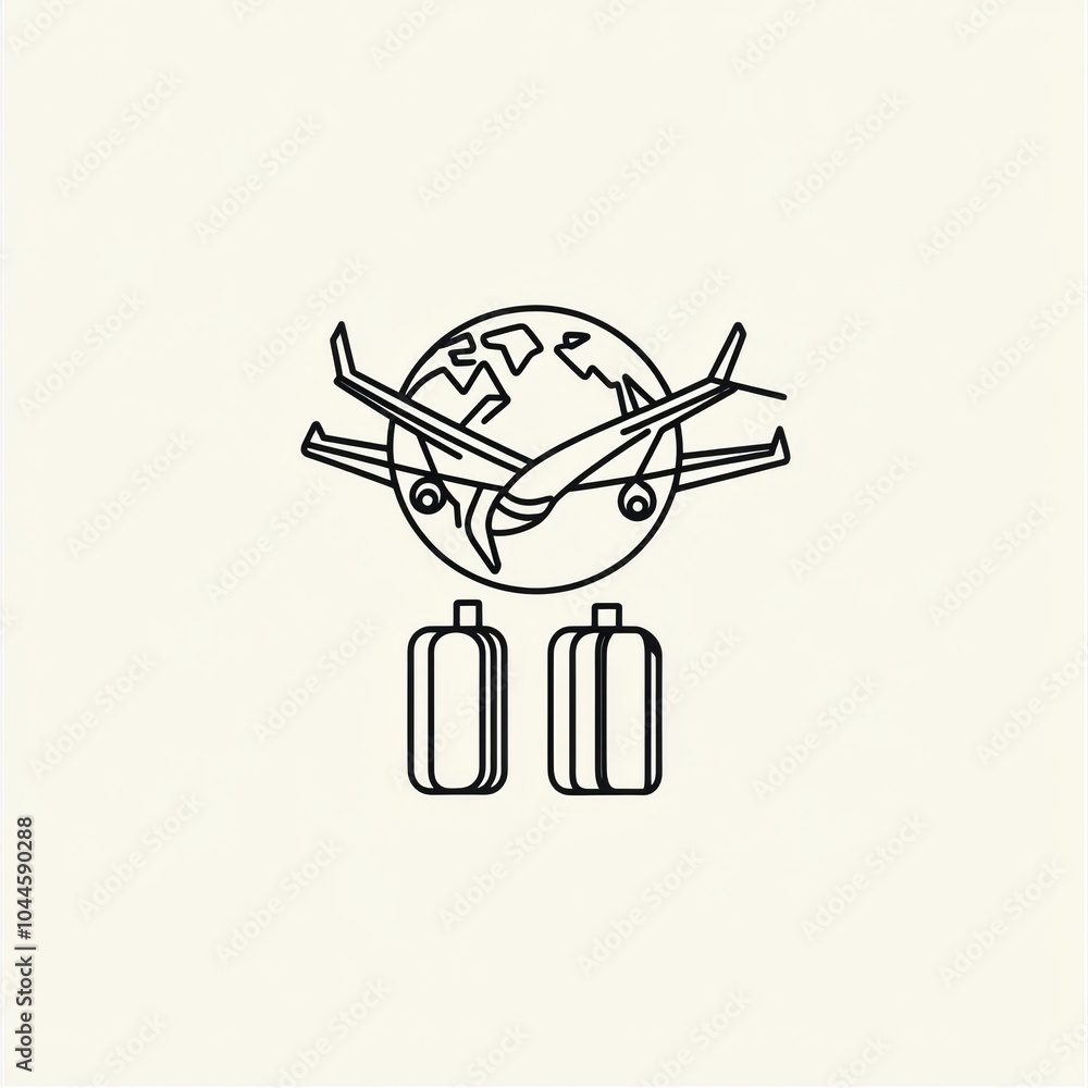 Poster this design showcases a globe with an airplane soaring above and two suitcases below, symbolizing th