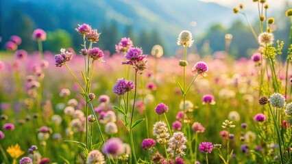 Natural meadow with flowers and wild plants
