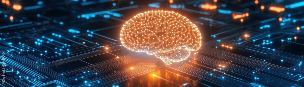 Poster a creative digital representation of a brain with glowing connections, symbolizing technology and ar