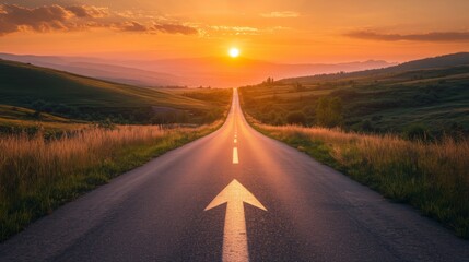 A straight road towards a sunrise  symbolizing clear path to career success and professional growth