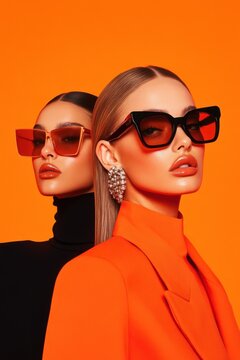 Two fashion models posing in stylish sunglasses