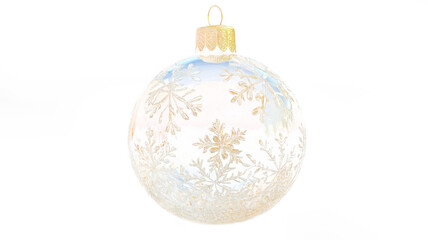 Christmas transparent isolated glass bauble. Luxury  golden PNG  Xmas and New Year design. Glossy holographic futuristic decoration element.