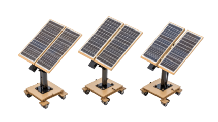 This Collection Features Three Solar Panels Mounted on Mobile Bases Generative AI