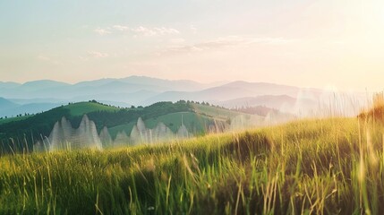 Fototapeta premium Sound waves radiating across a serene landscape, symbolizing the interconnectedness and harmony of natural and auditory elements.