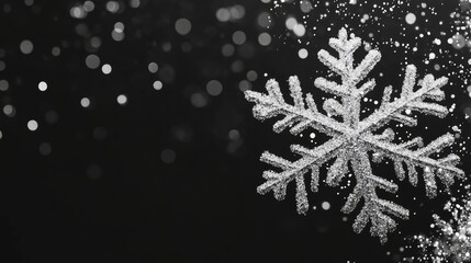 Fototapeta premium Silver Snowflake on Black Background with Sparkles