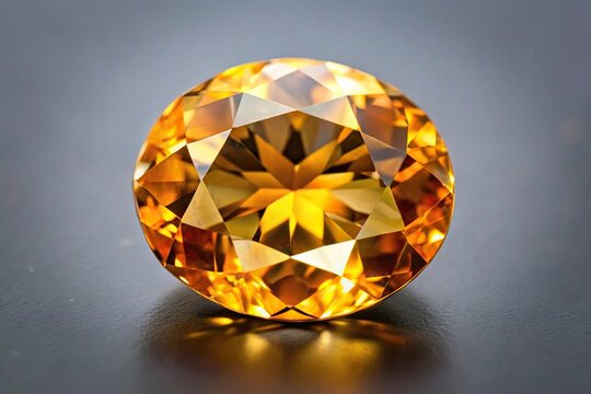 Natural yellow topaz gemstone on gray background