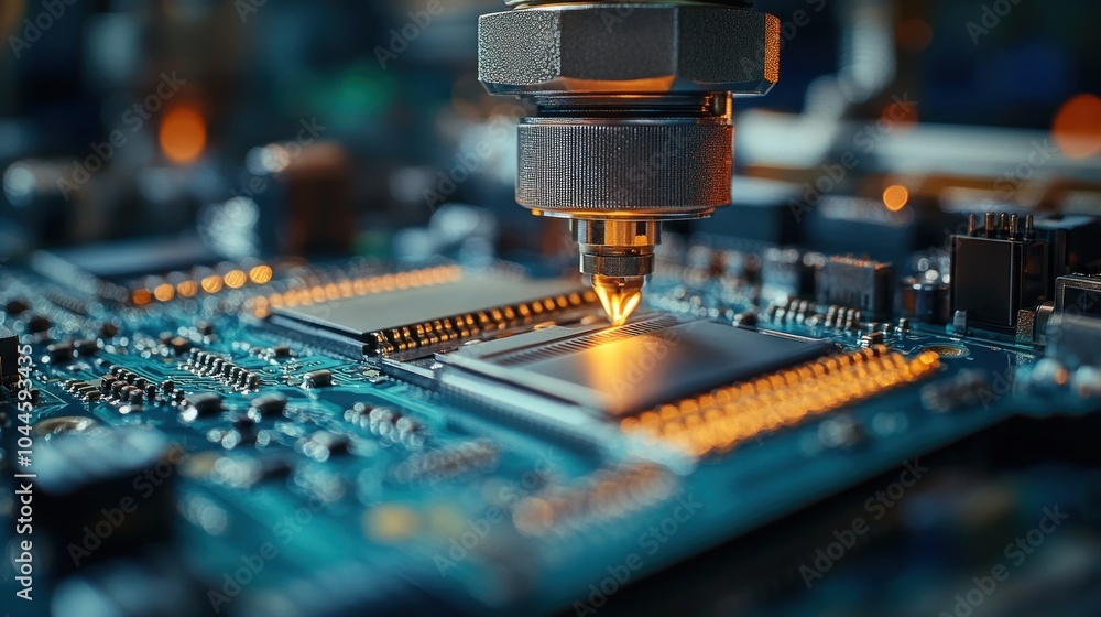 Poster close-up of a precision laser working on a circuit board.