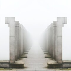 Abstract Geometric Forms in Misty Landscape