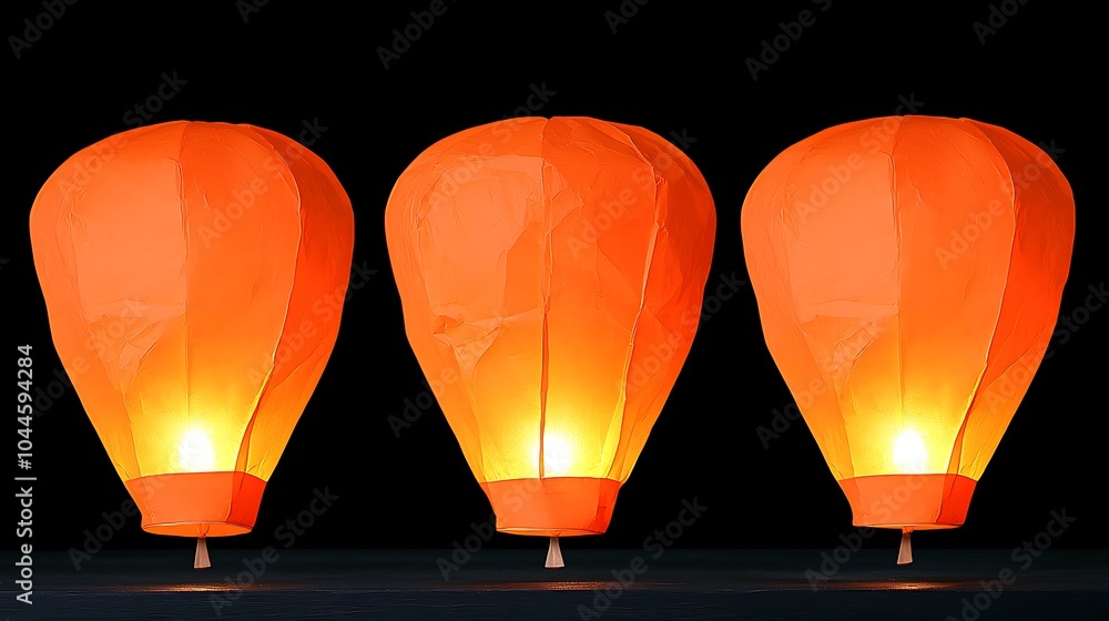 Poster three glowing orange lanterns floating against a dark background creating a magical and festive atmo
