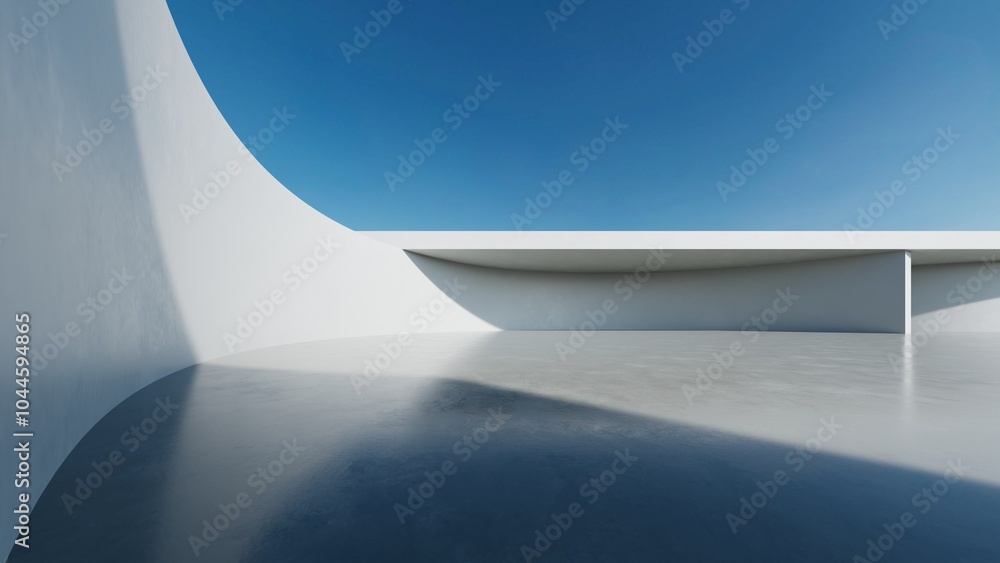 Poster 3d render of abstract modern concrete white architecture with empty cement floor, minimal exterior, 