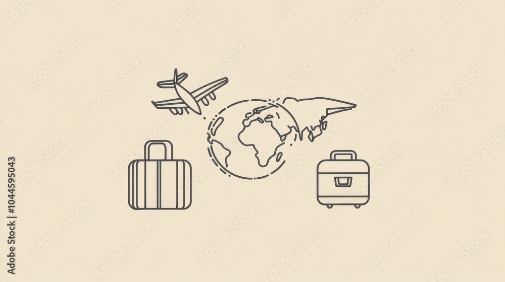Aufkleber the design showcases a globe, an airplane in mid-flight, and suitcases, symbolizing the thrill of ex